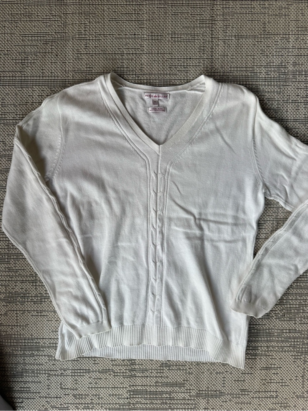Peter Millar Luxury Blend Cotton Cashmere Pullover Sweater White Medium V Neck